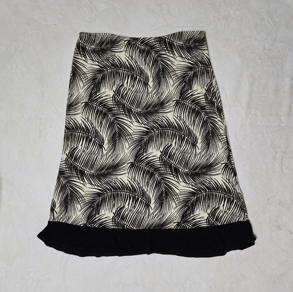 Amanda Smith Palm Leaf Skirt 2X Black/Ivory Tropical Long